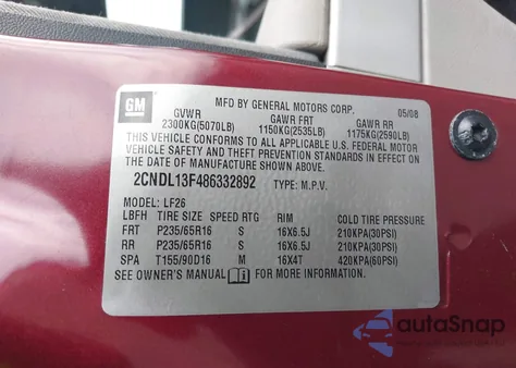 2008 Chevrolet Equinox Ls from USA, damaged, VIN 2CNDL13F486332892